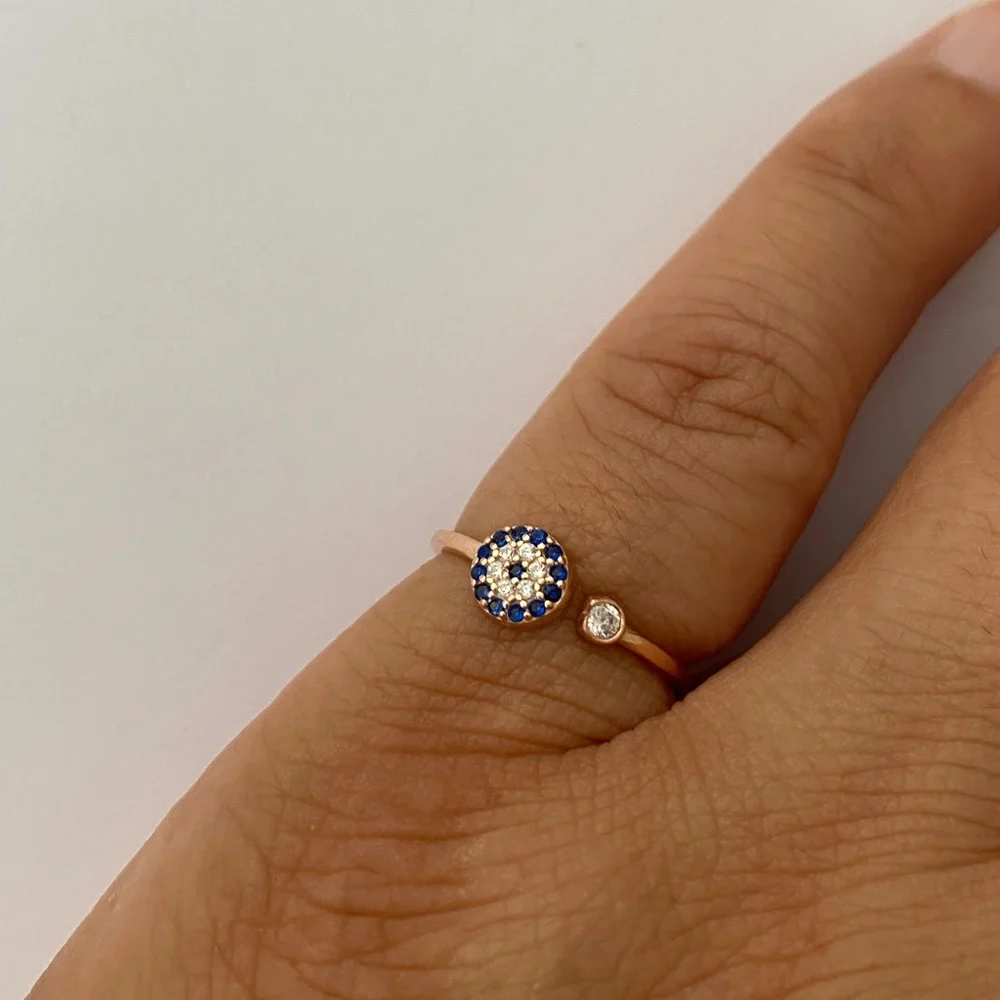 🧿925 Silver evileye ring cubic zirconia stones 14K rose gold plated